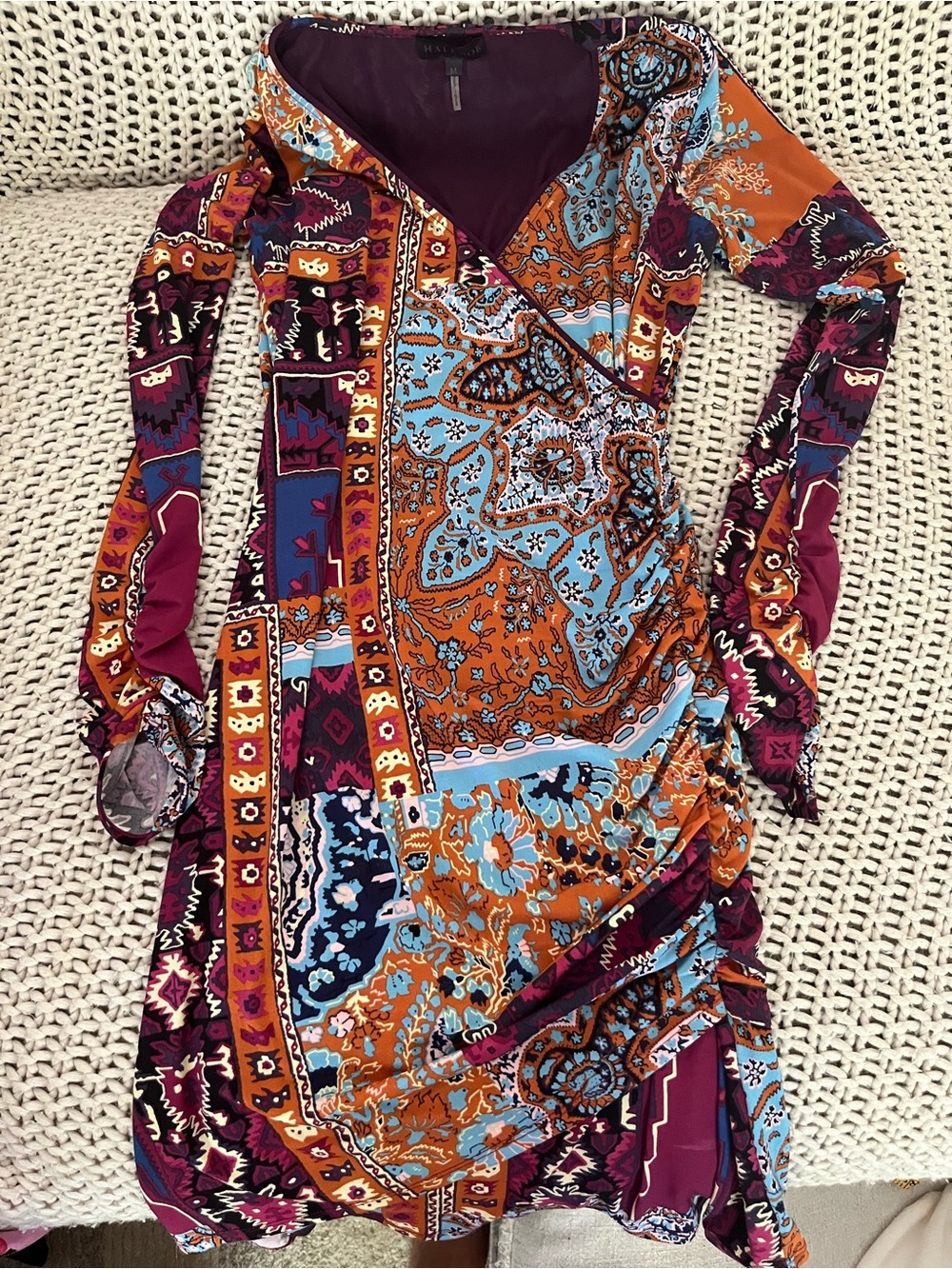 Hale Bob Ruched Paisley Print Mini Dress Size Medium Boho Y2K